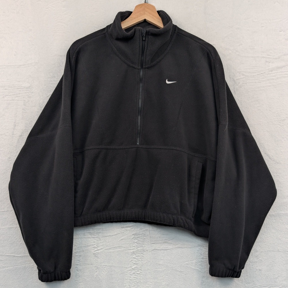 Nike Women's L Black One Therma-FIT Oversized 1/2-Zip Fleece Sweater Athleisure